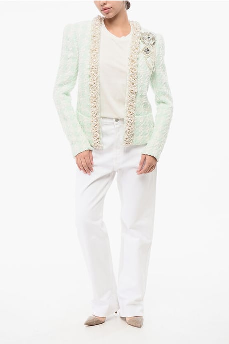 Tweed SIDE TO SIDE Blazer with Decorative Pearls in Light blue - Image 4