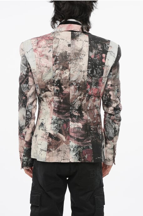 Gestreept linnen blazer met centrale opening, revers en 1 knoop in veelkleurig - Image 2