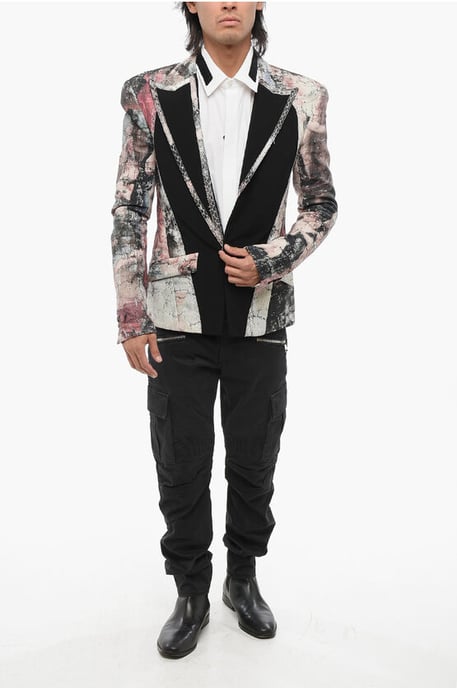 Gestreept linnen blazer met centrale opening, revers en 1 knoop in veelkleurig - Image 4