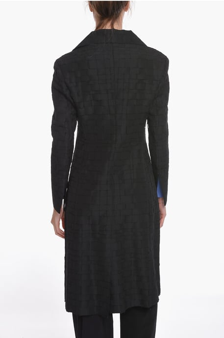 Silk Gazarre Single-breasted Coat in Basket-weave Motif in Black - Image 2