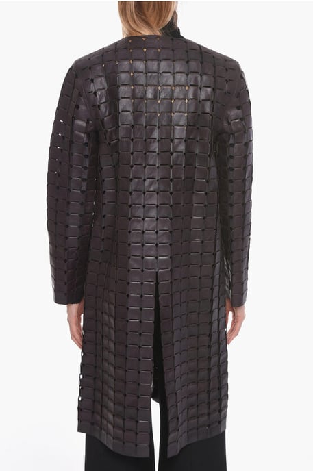 Knitted Leather SATINE Coat with Drawstring in Brown - Image 2