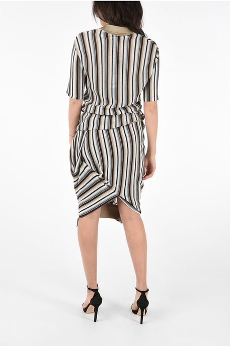 Asymmetrical Striped Jaquard Dress in Brown - Image 2