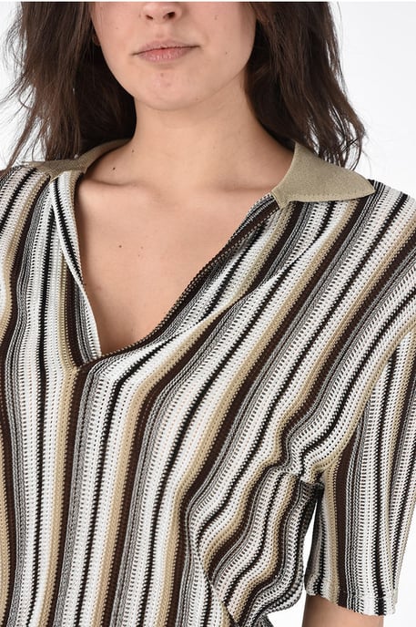 Asymmetrical Striped Jaquard Dress in Brown - Image 3
