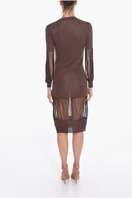 Metallic Viscose-knit Midi Dress with Chain Details in Brown - Image 2