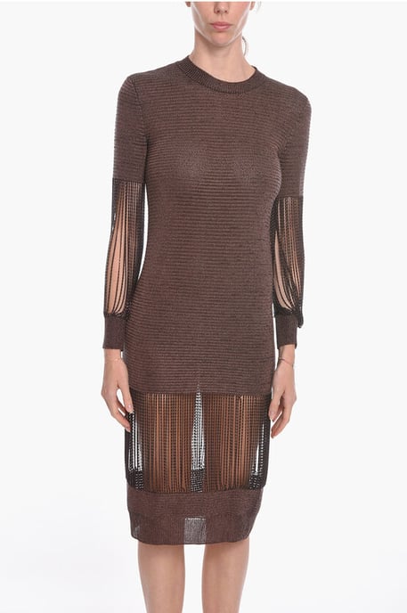 Metallic Viscose-knit Midi Dress with Chain Details in Brown - Image 4
