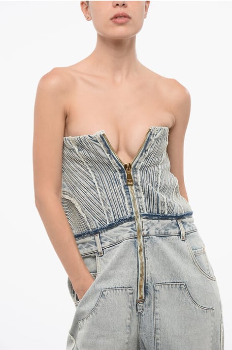 Sleeveless Denim Jumpsuit in Blue - Image 3