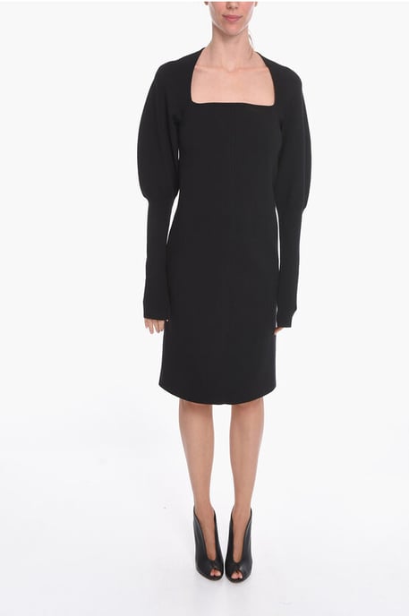 Stretch-wool Knitted Midi Dress with Cut-out Detail in Black - Image 1