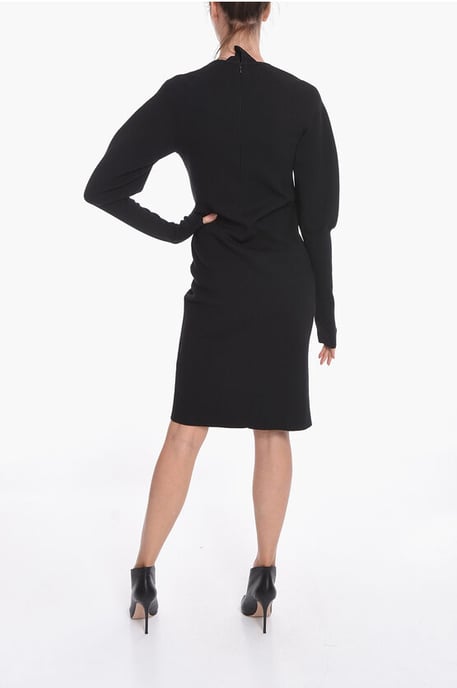 Stretch-wool Knitted Midi Dress with Cut-out Detail in Black - Image 2