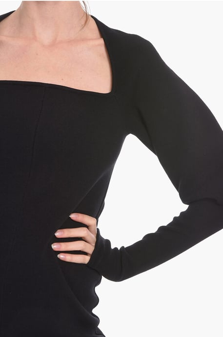 Stretch-wool Knitted Midi Dress with Cut-out Detail in Black - Image 3