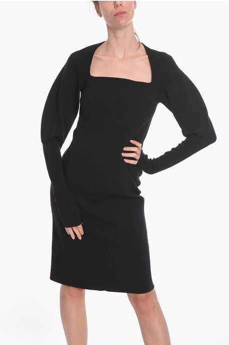Stretch-wool Knitted Midi Dress with Cut-out Detail in Black - Image 4