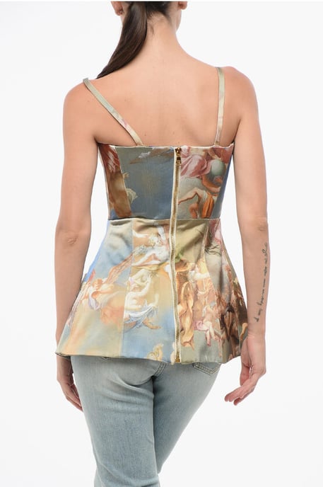 Patterned Satin Top with Back Zip in Multicolor - Image 2