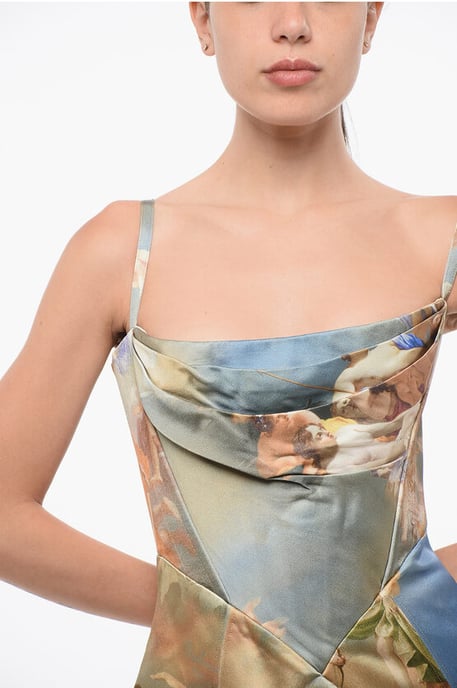 Patterned Satin Top with Back Zip in Multicolor - Image 3