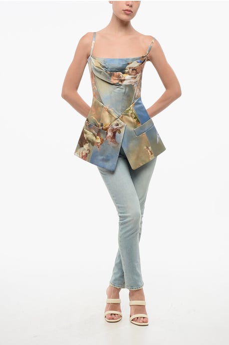 Patterned Satin Top with Back Zip in Multicolor - Image 4