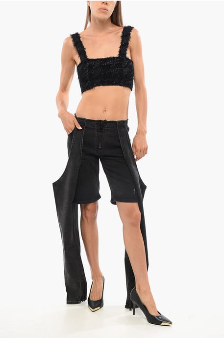 Solid Color Crop Top Embellished with Sequins in Black - Image 4