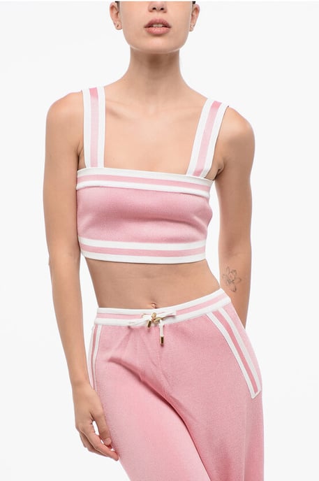 Knitted Crop Top with Zip Closure in Pink - Image 1