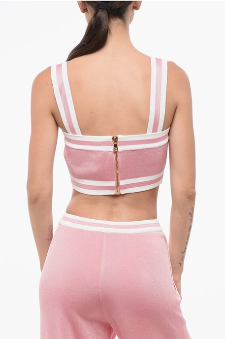 Knitted Crop Top with Zip Closure in Pink - Image 2