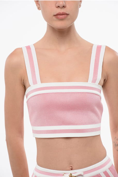 Knitted Crop Top with Zip Closure in Pink - Image 3