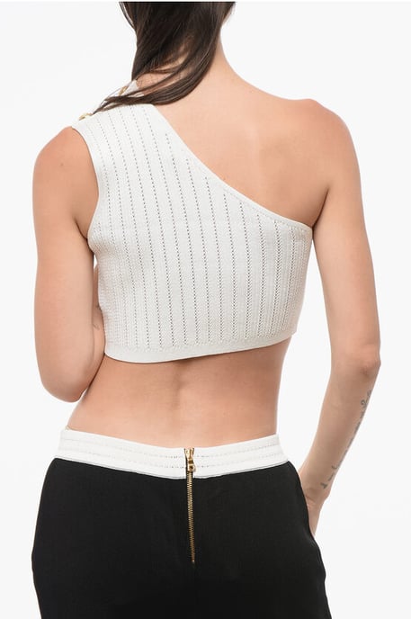 Ribbed One-Shoulder Crop Top in White - Image 2