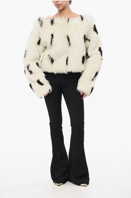 Off-Shoulder Eco-fur Top in White - Image 4