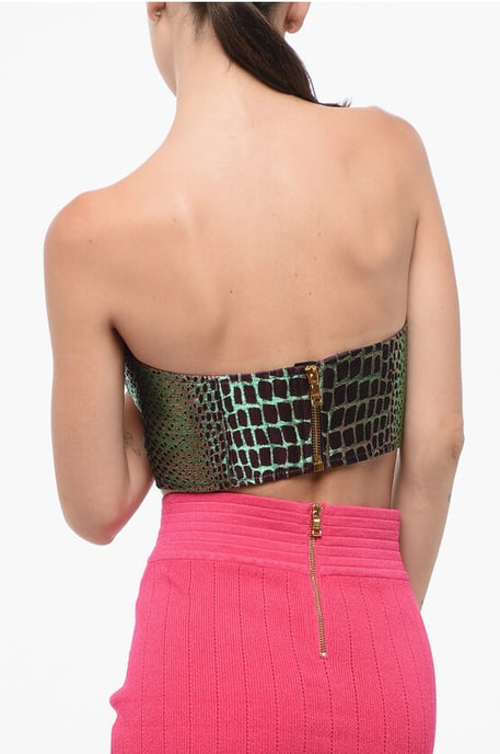 Animal Patterned Iridescent Effect Strapless Crop Top in Multicolor - Image 2