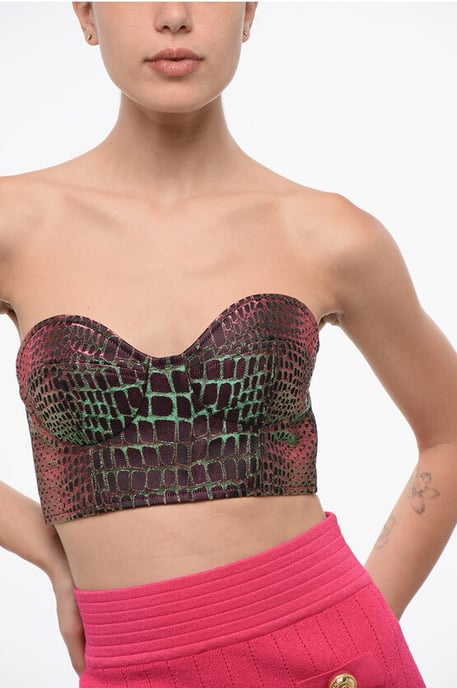Animal Patterned Iridescent Effect Strapless Crop Top in Multicolor - Image 3