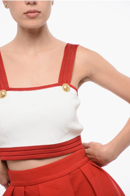 Gebreide crop top met logoknopen in Bianco, Rosso - Image 3
