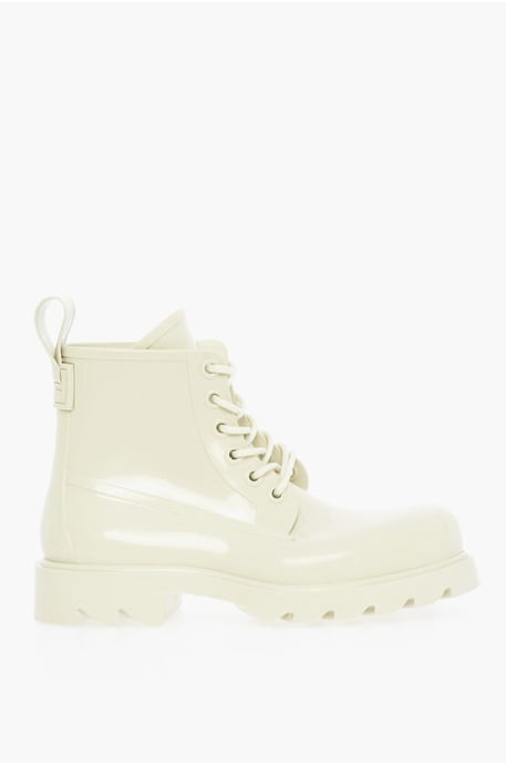 Shiny Rubber Ankle Boots with Round Toe in White - Image 3