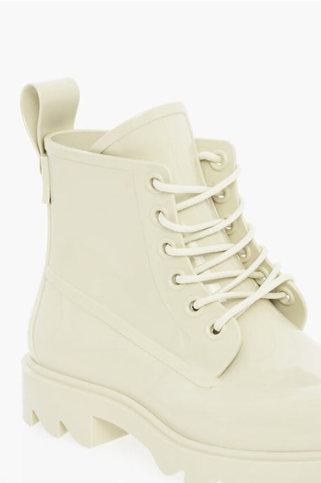Shiny Rubber Ankle Boots with Round Toe in White - Image 4