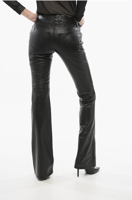 Leather Flared Pants in Black - Image 2