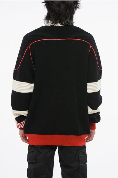 Virgin Wool Cardigan with Contrasting Details in Red - Image 2