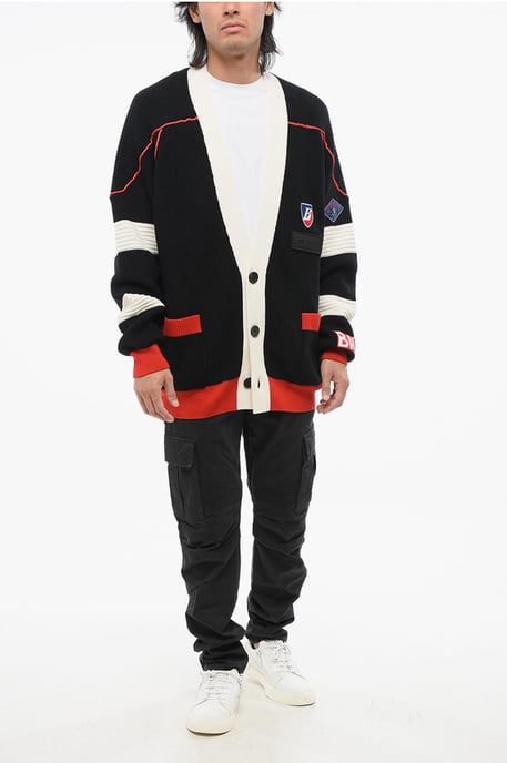 Virgin Wool Cardigan with Contrasting Details in Red - Image 4
