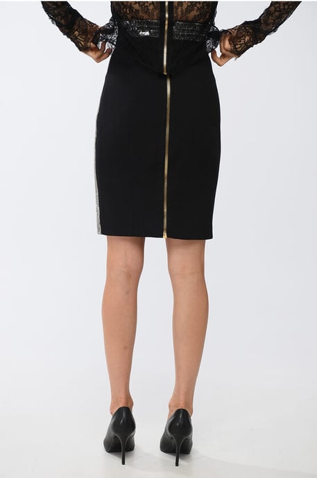Pencil Skirt Embellished with Rhinestones in Black - Image 4