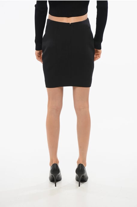 Wool Mini Skirt with Rounded Cut in Black - Image 2