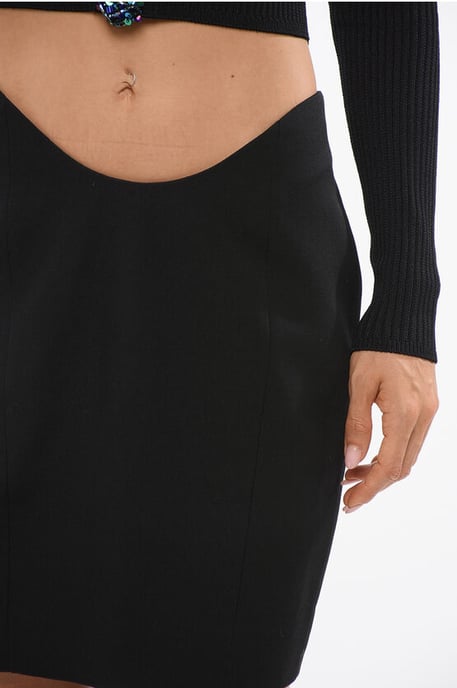 Wool Mini Skirt with Rounded Cut in Black - Image 3