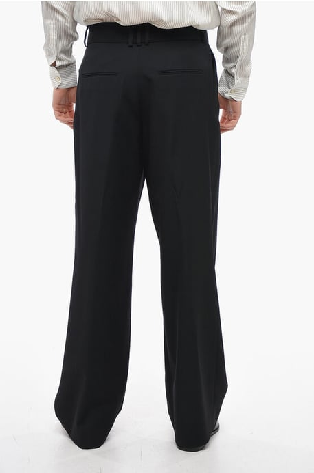 Wool Wide-leg Pants with Front Pleats in Black - Image 2