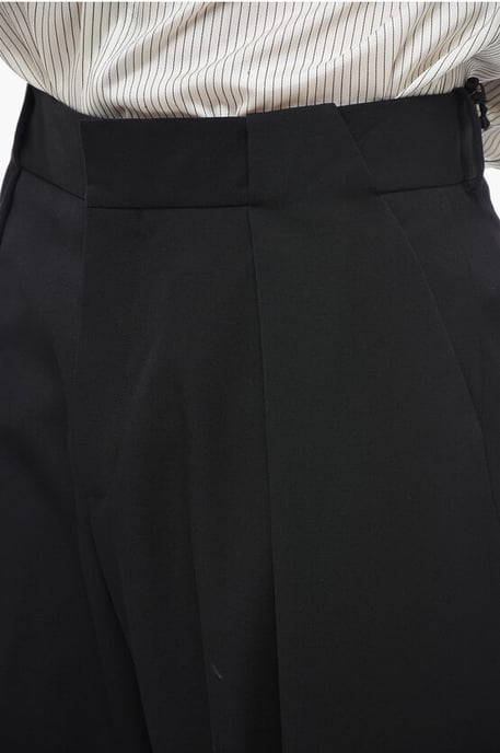 Wool Wide-leg Pants with Front Pleats in Black - Image 3