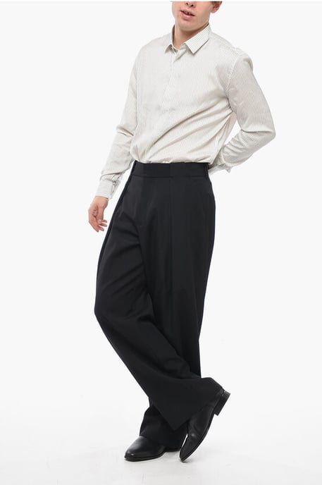 Wool Wide-leg Pants with Front Pleats in Black - Image 4