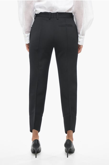 Wool Front-pleated Pants with Curved Design in Black - Image 2