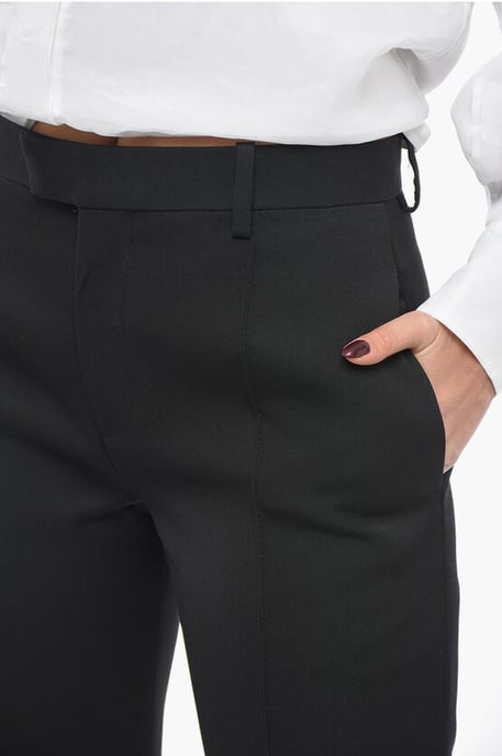 Wool Front-pleated Pants with Curved Design in Black - Image 3