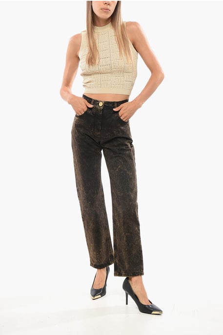 Raka jeans med syratvätteffekt, 18 cm i brunt, svart - Image 4