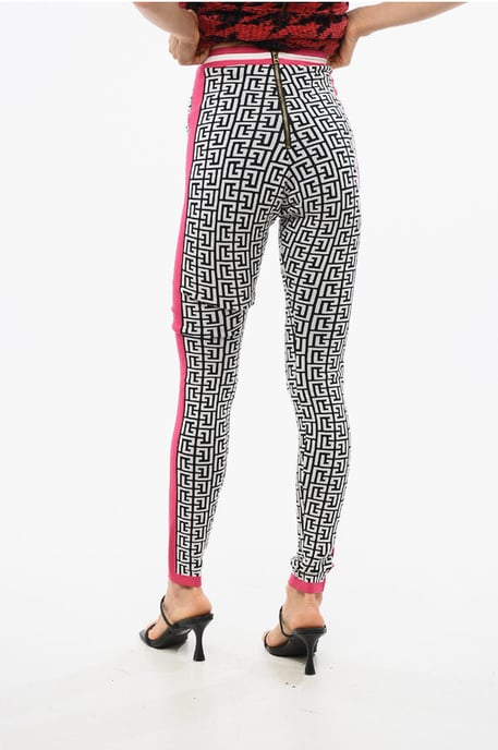 Stickade leggings med monogrammönster i svart och vitt - Image 2