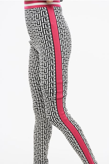 Stickade leggings med monogrammönster i svart och vitt - Image 3