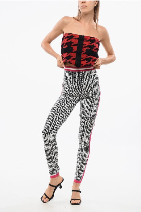 Stickade leggings med monogrammönster i svart och vitt - Image 4