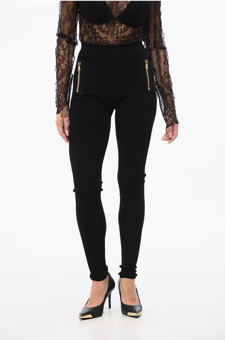 Gebreide legging met ritsdetail in zwart - Image 1