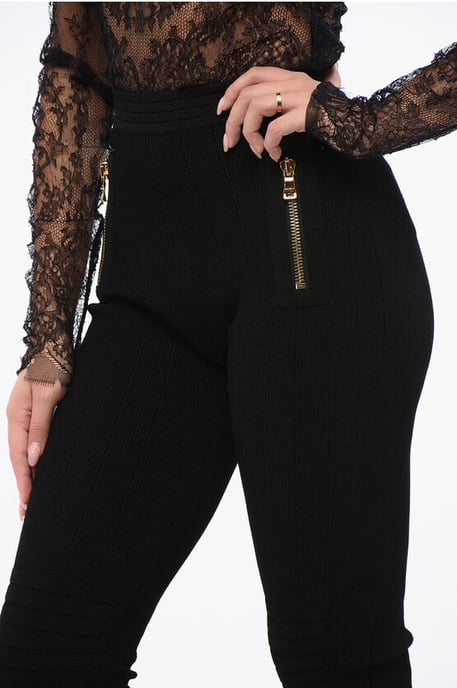 Gebreide legging met ritsdetail in zwart - Image 3