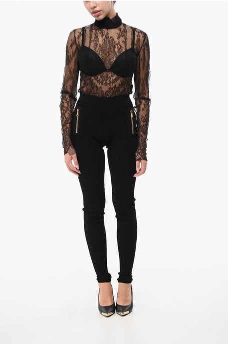 Gebreide legging met ritsdetail in zwart - Image 4