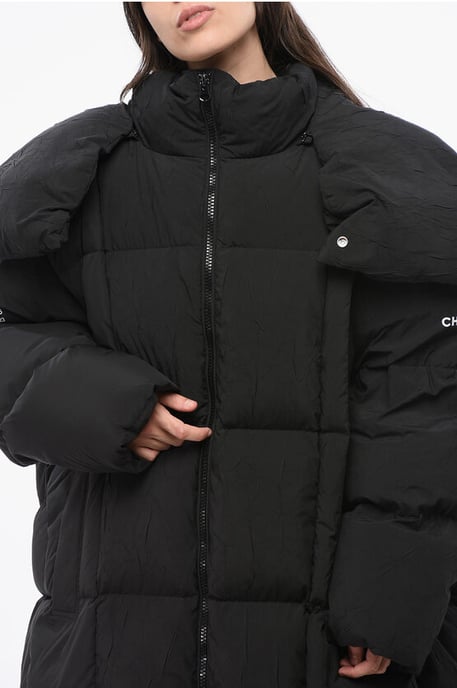 MM6 Quilted Maxi Down Jacket with Removable Hood in Black - Image 3