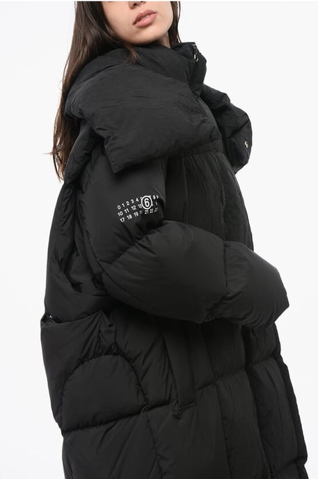 MM6 Quilted Maxi Down Jacket with Removable Hood in Black - Image 4