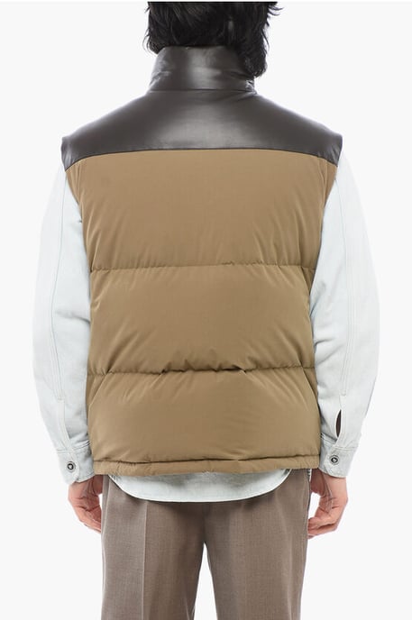 Cotton Sleeveless Down Jacket with Lambskin Detail in Brown - Image 2