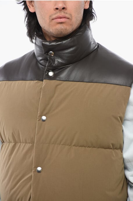 Cotton Sleeveless Down Jacket with Lambskin Detail in Brown - Image 3